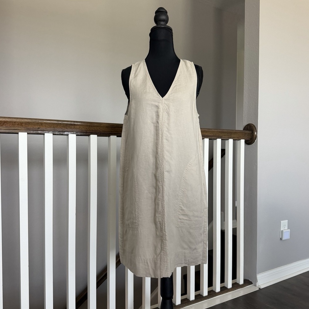 Splendid Linen Blend Sleeveless V Neck Shift Dress S Coastal Lagenlook‎ Travel